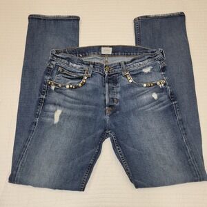 Hudson Byron Straight Leg Jeans Mens 32 Studded Distressed 5pocket Denim M255DNA